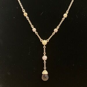 Gold Drop Pendant Necklace with Chocolate Brown Crystal